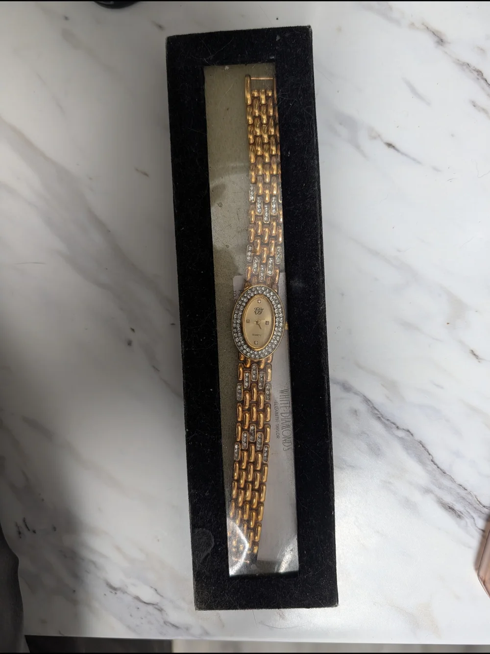 Gold-Tone Women's Oval Crystal-Trim Bracelet Watch